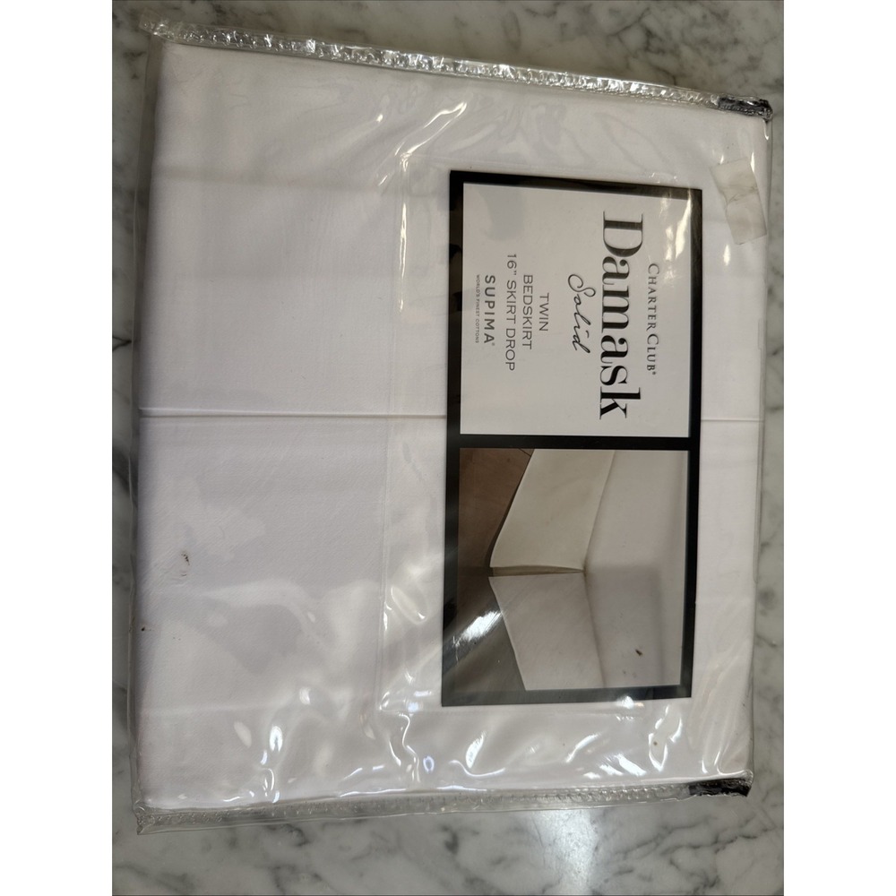Charter Club Damask Solid White Twin Bedskirt 16" Drop New Macys